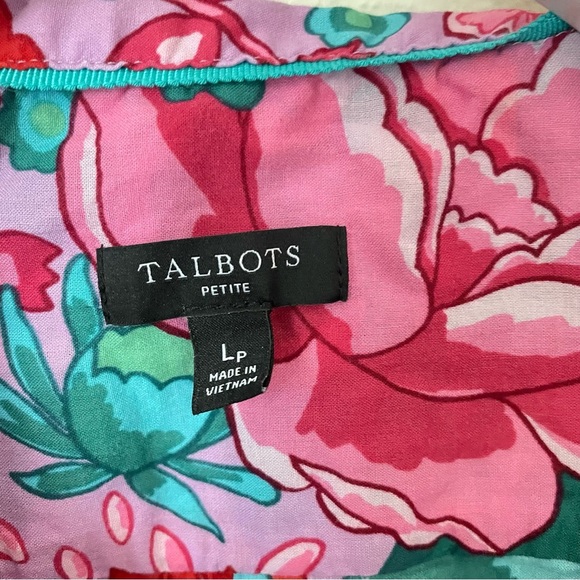 Talbots Button Front Cotton Long Sleeve Top Sketched Blooms Large Petite - Picture 3 of 4